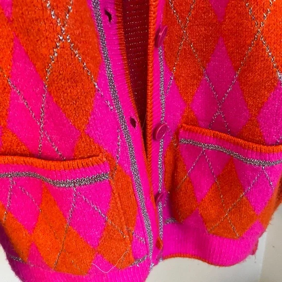 Zara Neon Argyle Button-down Cardigan - Picture 5 of 5